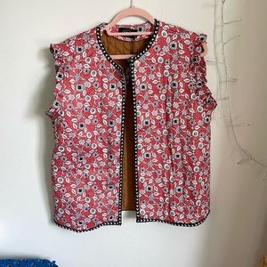 Cider brand frill sleeve vest with pockets size extra large